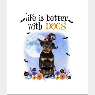 Rottweiler Witch Hat Life Is Better With Dogs Halloween Posters and Art